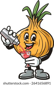 Cartoon onion character making a cocktail