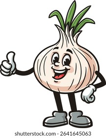 Cartoon onion character with thumbs up pose