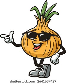Cartoon onion character wearing sunglasses