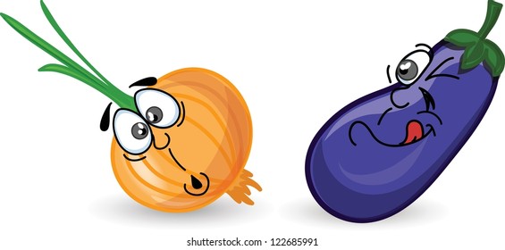 Cartoon onion and eggplant