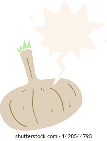 cebolla de dibujos animados con burbuja de habla en estilo retro