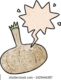 cartoon onion with speech bubble in retro texture style