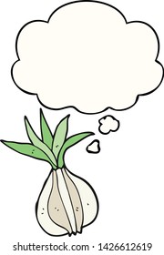 cebolla de dibujos animados con burbuja de pensamiento
