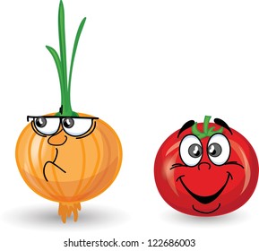 Cartoon onion and tomato
