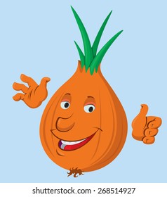 Cartoon onion vegetable character.  Vector illustration