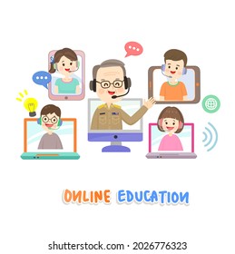 Cartoon for online education vector.