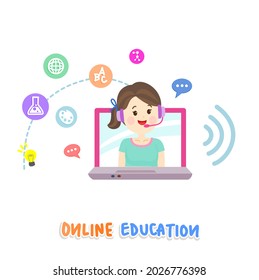 Caricatura para el vector de educación en línea.