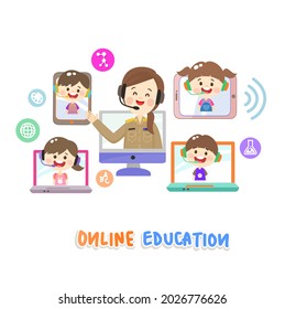 Cartoon for online education vector.