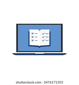 cartoon online learning icon with notebook. concept of elearning sign and magazine info. flat minimal trend modern simple e-book or college inform