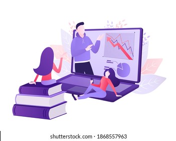 Cartoon online teaching for web design. Cartoon character. Web design. Character for web marketing design. Vector illustration.