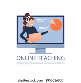 Cartoon online teaching for web design. Cartoon character. Web design. Character for web marketing design. Vector illustration.