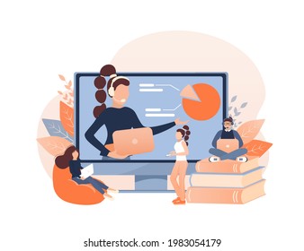 Cartoon Online-Unterricht für Webdesign. Cartoon-Charakter. Webdesign. Kennzeichen für Web-Marketing-Design. Vektorgrafik.