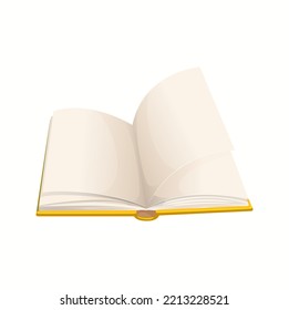 Cartoon Open Book With Blank Pages. Isolated Vector Textbook, Bestseller, Schoolbook With Clean Sheets. Opened Dictionary, Literature Digest, Novel Or Verses In Yellow Cover Top View