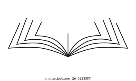 Cartoon open book and pages. Education concept. Line drawing editable stroke. Opened books sign. Book store logo. Flying pages. Read, study or learn. World book day. Reading newspaper magazine.