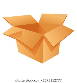 Cartoon open cardboard box. Packaging for parcel, delivery, transportation, cargo transportation. Slightly crumpled box. Gift craft box.