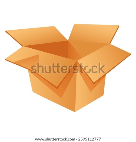 Cartoon open cardboard box. Packaging for parcel, delivery, transportation, cargo transportation. Slightly crumpled box. Gift craft box.
