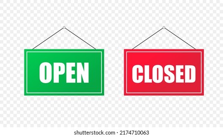 Cartoon open closed red green. Shop signs. Vector illustration. stock image.