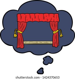 cortinas abiertas de dibujos animados con burbujas de pensamiento