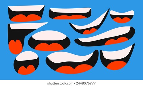 Cartoon open mouth with different positive emotions. Vector illustration 