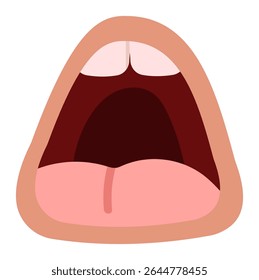 Cartoon open mouth showing tongue and teeth, suitable for illustrations related to communication, speech, singing, or expressions of surprise or fear