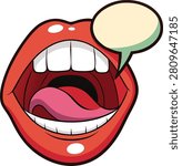 Cartoon Open Mouth with Speech Bubble and Pink Tongue