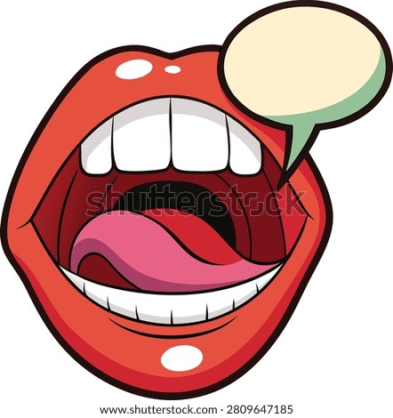 Cartoon Open Mouth with Speech Bubble and Pink Tongue