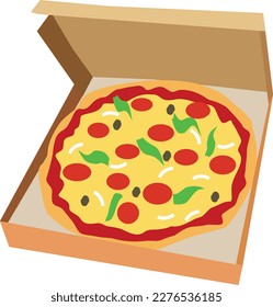 Caricatura Open Peperoni Pizza Box sobre vector blanco