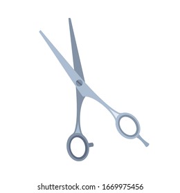 Cartoon open scissors. Beauty salon tool. Hairdresser equipment vector illustration for icon, stamp, label, certificate, brochure, leaflet, poster, coupon or banner decoration