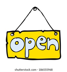 cartel de tienda abierta de dibujos animados