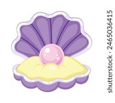 Cartoon opened clam shell with pink pearl