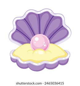 Cartoon opened clam shell with pink pearl