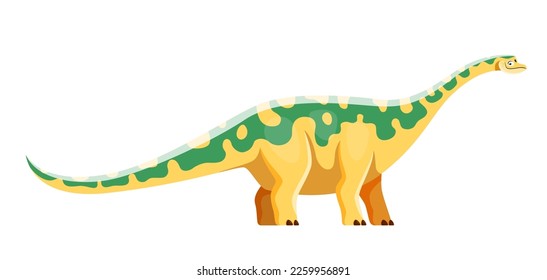 Cartoon Opisthocoelicaudia dinosaur character. Extinct beast or animal, prehistoric creature. Ancient wildlife lizard, Cretaceous period herbivore dinosaur vector comical personage with long neck