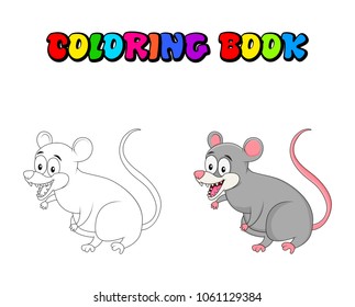 Cartoon opossum rodent coloring book isolated on white background
