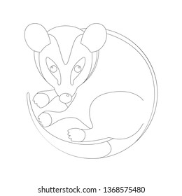  cartoon opossum, vector illustration, lining draw,front side