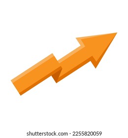 Cartoon orange arrow pointing up flat vector illustration. Symbol of growing trend isolated on white background. Finance, success, profit concept