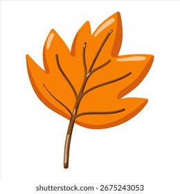 Hoja de otoño naranja de dibujos animados en estilo plano simple. Vector aislado ilustración sobre fondo blanco.