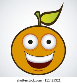 Cartoon orange with big eyes and big smile, vector illustration