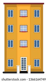 Cartoon orange building with red roof vector illustartion on white background