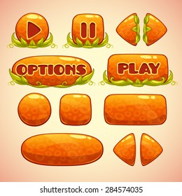 Cartoon orange buttons with nature elements, vector illustration