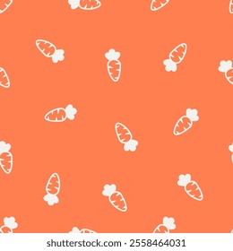 Cartoon orange carrot background seamless pattern and easter theme. Cute vegetable vector of healthy vegan food, wallpaper, card, packaging, paper gift, phone, case stationery.