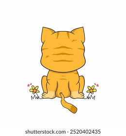 cartoon orange cat from behind, type s vector, can make t-shirt screen printing and cute stickers