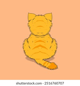 cartoon orange cat from behind, vector type image that can be used as a sticker, book cover, children's t-shirt screen printing and stickers on wrapping paper