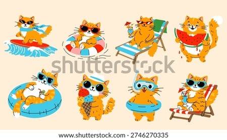 Cartoon Orange Cat Summer Activities Collection