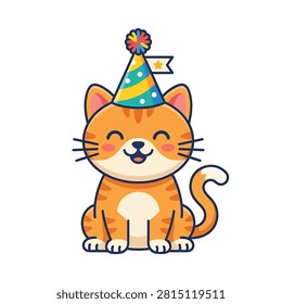 Cartoon orange cat wearing party hat