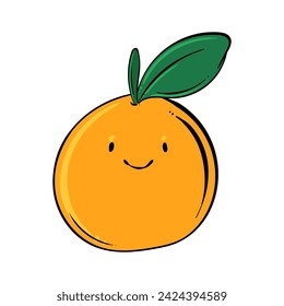 Cartoon orange. Orange character design. Fruit orange mascot concept. Orange on white background. Hand drawn. Vector illustration