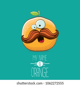 cartoon orange character isolated on turquoise background. My name is orange vector concept. vector super funky citrus fruit summer food character