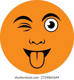 A cartoon orange circle with a winking face and tongue out, showing a playful and cheeky expression