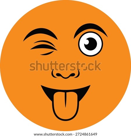 A cartoon orange circle with a winking face and tongue out, showing a playful and cheeky expression