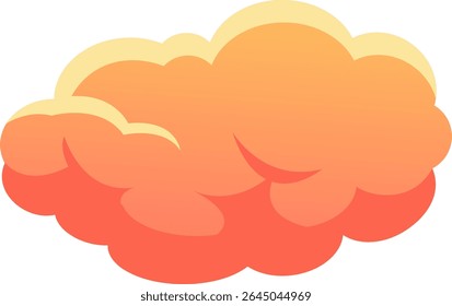 Cartoon orange cloud with a cheerful yellow border floating gently in a bright white sky, offering a simple yet charming vector illustration of a whimsical weather element