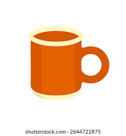 Cartoon Orange Coffee Mug Icon — Simple orange mug with beige rim filled with drink, drawn in flat cartoon style. Warm tones and clean shape, isolated on white background.
